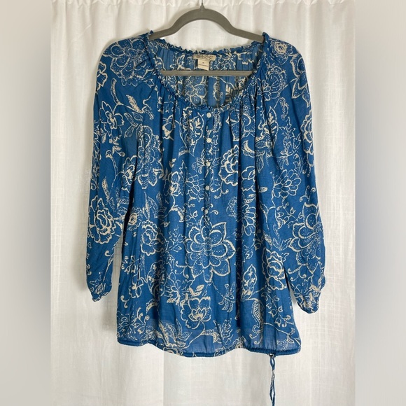 Lucky Brand Blue Floral Button Down Tunic Size M - Picture 1 of 8